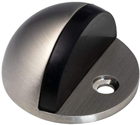 JUVA Design Boden-Türpuffer Edelstahl matt Türstopper mit Zapfen - H8039 | Gummipuffer 5 mm | Höhe: 25,5 mm | Stopper rund zum Schrauben | 1 Stück - Türanschlag-Puffer silber für Boden-Montage
