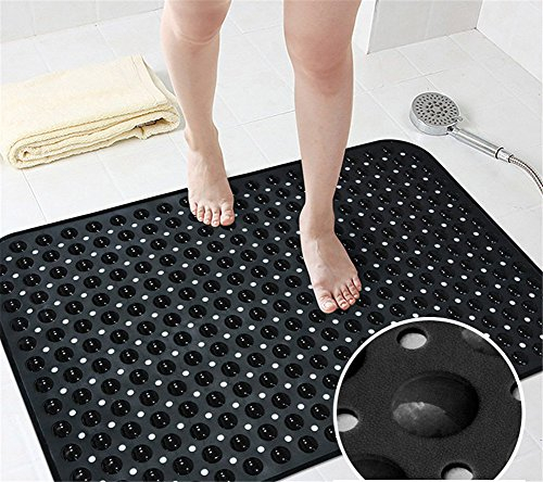 Ommda Badewanneneinlage mit Saugnäpfen Duschvorleger rutschfeste Duschmatte Naturkautschuk 0.7cm schwarz 58x88cm