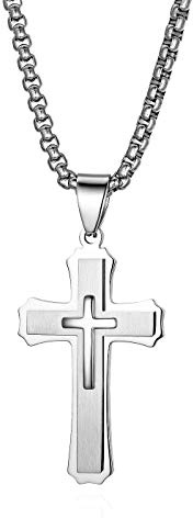JewelryWe Schmuck Herren Anhänger Halskette Edelstahl Zirkonia Kreuz Kreuzanhänger mit 65cm königskette Kette Gold/Schwarz Silber