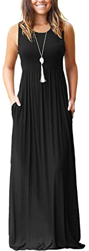 PCEAIIH Women's Casual Sleeveless/Long Sleeve Maxi Dress Loose Long Dresses with Pockets