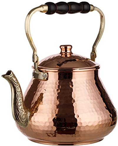 DEMMEX Tetera de cobre turco natural hecha a mano de calibre pesado de 1 mm de grosor, tetera de estufa de cobre martillado sólido, grande, 3.1 cuartos de galón, 2.6 libras (cobre martillado)