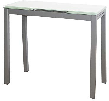 MOMMA HOME Tavolo cucina vetro estensibile - Tavolo da pranzo, tavolo pieghevole, colore: bianco/argento, Novi, vetro temperato/metallo, misure 85/130 x 40 x 76 cm