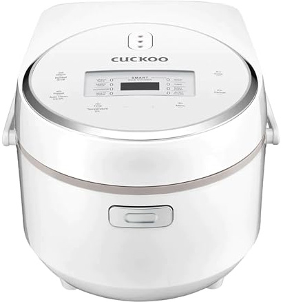 CUCKOO Micom Rice Cooker 8-Cup Uncooked / 16-Cup Cooked with Nonstick Inner Pot, Large Rice Maker with 9 Menu Options, Fuzzy Logic Technology, Auto Clean Mode, LCD Display, White (CR-0810F)