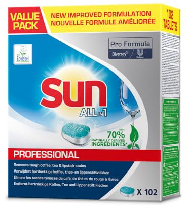 Sun Pro Formula All in 1 Spülmaschinentabs – Kraftvolle Premium Tabs für die Spülmaschine für mühelose Reinigung, Geschirrspültabs für strahlenden Glanz, 4 x 102 Tabs