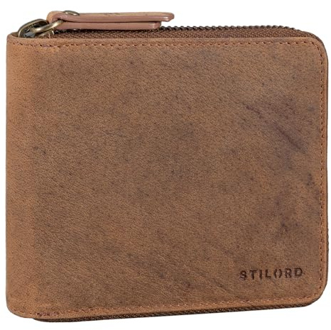 STILORD Amy RFID Geldbörse Leder Geldbeutel Geldtasche Portemonnaie NFC Schutz Ledergeldbörse mit Reißverschluss in Geschenkbox Vintage Echtleder Farbe:Torino - braun