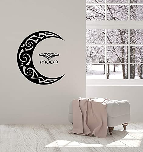 QIANGTOU Decalcomanie da Muro in Vinile Celtic Moon Ornament Crescent Bedroom Home Interior Stickers Mural 42x47cm