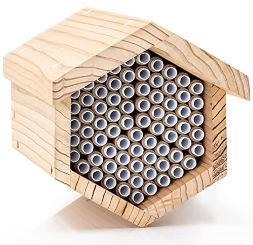 WHITEHORSE Premium-Bienenhaus – Aus Zedernholz – 15 cm Lange austauschbare Röhren – EIN Insektenhotel für die Ewigkeit – Unterstützen Sie Bienen bei der Bestäubung Ihres Gartens