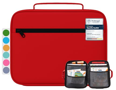 bunnyboo TipToi Tasche - [DAS ORIGINAL] - Platz für bis zu 8 Bücher - mit Einsatz für Tiptoi Stift, TipToi Kabel und Batteriefach - Tasche für TipToi Stift gehört in jedes Starterset TipToi (Rot)