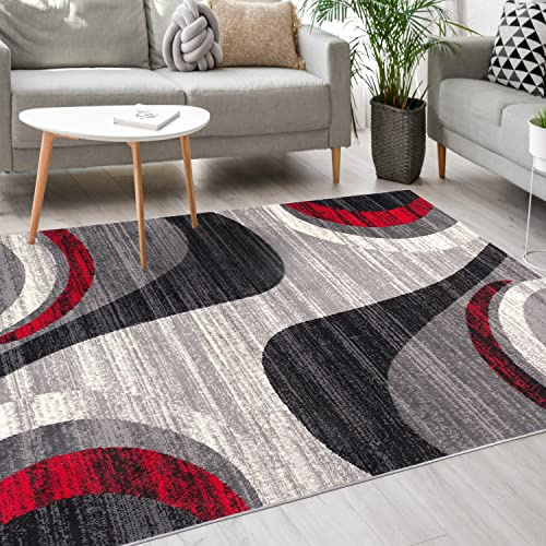 Mazovia Tappeto Soggiorno 140x200cm Rosso Antracite Geometrico Morbido | Tappeto per Camera da Letto Ufficio Sala da Pranzo Retrò Anni 90 Facile da Pulire Resistente Ai Detergenti Pelo Corto