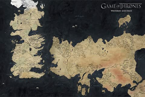 Game of Thrones - Map of Westeros - Fantasy Film Movie Poster - Grösse 91,5x61 cm + 2 St Posterleisten Kunststoff 93 cm schwarz
