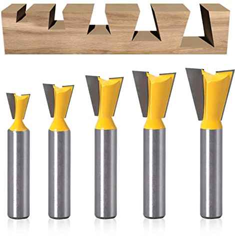 5 Stück Schwalbenschwanz Planfräser 8mm Schaft, Schwalbenschwanz Fräser Set, 1/4 1/2 3/8 5/8 3/4 Fräser für Oberfräse 8mm Schaft, Fräskopf für Oberfräse, Planfräser für Holz (5)