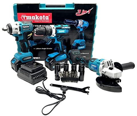 Vokot KIT 3in1 Trapano Avvitatore e Smerigliatrice a batteria 68V, trapano ad impulsi svita bulloni flex professionale portatile con motore brushless, valigetta inclusa