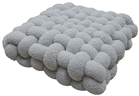 Fouriding Square Knot Wurfkissen,Square Lamb's Fleece Kissen Plüsch gewebt Kissen für Home Sofa Bett Stuhl Schlafzimmer Dekoration (30 * 33 * 12cm, Hellgrau)