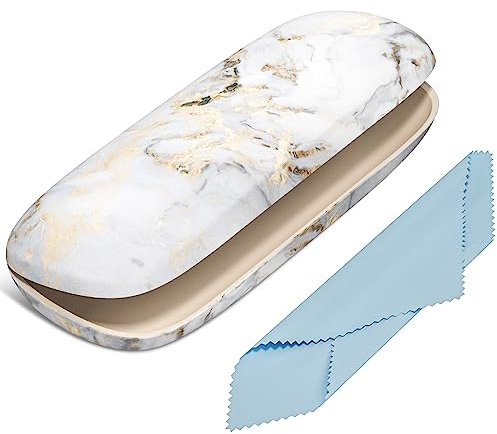 NPOOYI Brillenetui, Hartschalen-Schutzhülle für Brille, Uni für Damen und Herren, Glasetui mit Reinigungstuch, grau (grey marble), 6 x 2 x 1.34 Inch