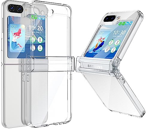 WATACHE For Galaxy Z flip 5 Case with Hinge Protection, Z flip 5 Case Clear Slim Transparent Shockproof Hinge Hard Flip5 Phone Case Cover, Clear