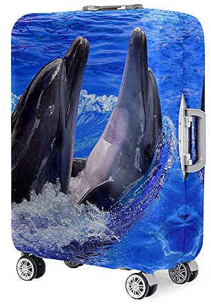 Hixingo Elastisch Kofferhülle Kofferschutzhülle, Delfin Druck Koffer Schutzhülle 3D Staubdichte Reisekoffer Hülle Trolley Case Schutzhülle Reisegepäckabdeckung (M (22-24 Zoll),Blau)