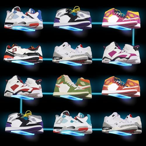 DILIBRA Schwebendes Schuhregal mit Lichtern, leuchtende Farbwechsel, Sneaker-Ausstellungsregale für die Wand, schwebendes Schuhregal, Organizer für Showcase, Sneaker-Sammlung oder Schuhbox, 12 Stück