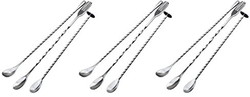Niniang 9pcs Extra Long Mixing Spoons Stainless Steel Pattern Spiral Bar Cocktail Shaker Spoon Barware Waving Spoon for Tea Coffee Ice Juice Juice Milkshakes