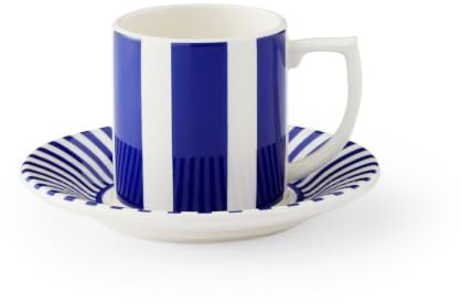 Spode Steccato Collection - Juego de 4 tazas y platillos de café expreso, rayas atrevidas, tazas Demitasse de 3 onzas, juego de regalo de taza de cerámica y salsa, apto para lavavajillas, fabricado en