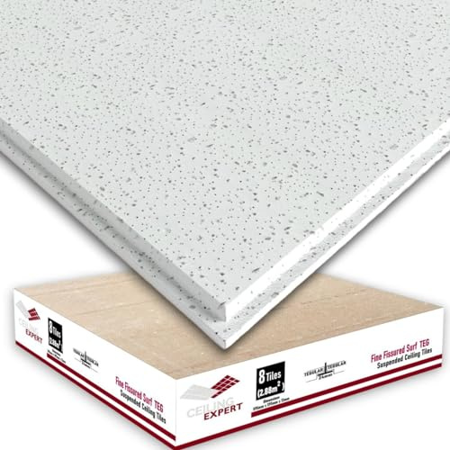 Ceiling Expert Suspended Fine Fissure Tegular Edge 595mm x 595mm x 13mm Ceiling Tiles Office Acoustic Fissured for 600mm x 600mm Grid System White