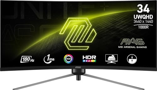 MSI MAG345CQR, 34 UWQHD 3440 x 1440 Computer Monitor, 180Hz, HDMI, 1ms, Black