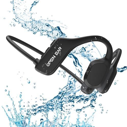 XIMAND Cuffie a conduzione ossea IP68 nuoto impermeabile antipolvere a prova di sudore lettore MP3 auricolare lettore musicale subacqueo 8 GB di memoria, senza fili Bluetooth 5.3 con microfono - nero
