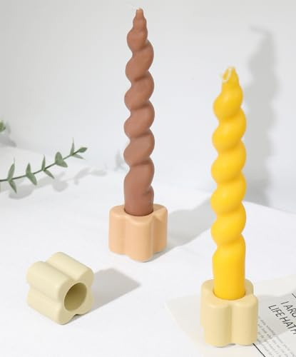 HofferRuffer Kerzenständer 3er Set Keramik Mini Kerzenhalter Morandi Farben Blütenform Kerzenständer Stabkerzen für Hochzeit Party Weihnachtsdeko Tischdeko Deko Gemischt