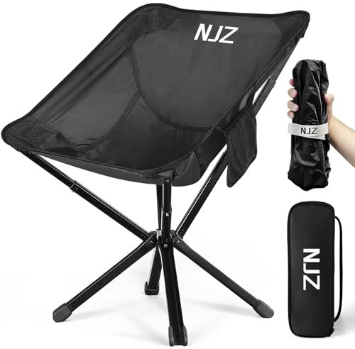 NJZ Campingstuhl 200LBS Campingstuhl Faltbar Stark Robust Leichtgewicht Klappstuhl Camping Leicht Im Freien Schnelle Einrichtung with Tragetasche Faltstuhl Camping für Garten Picknick Schwarz