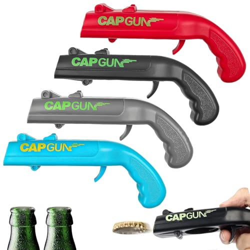 4 Pcs Beer Bottle Opener Cap Gun, Funny Bottle Opener Launcher Shooter | Caps for Cap Gun for Shooting Game Home Bar Party Christmas, Gift for Him(Black, Grey, Red, Blue)