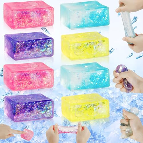 Kinmsito 8 Stück Stressballs für Kinder und Erwachsene,Eiswürfel Fidget Spielzeug,Stressbälle Squeeze Cube,Stressbälle Kinder,Eiswürfel-Fidget Toys,Cube Antistress Spielzeug für Jungen-Mädchen