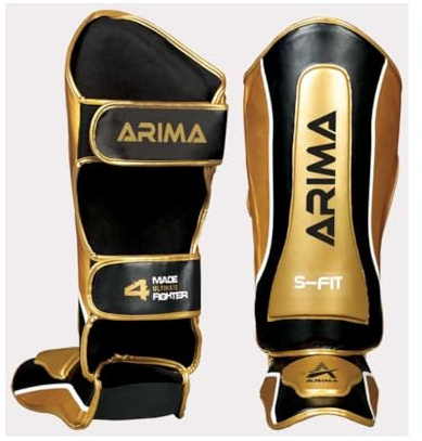 Martial Arts Shin Guards for Kickboxing, Muay Thai, MMA, and Sparring - Durable PU Leather with High-Density Padding - Adjustable Straps for Men, Women, Youth, Gold, L/XL
