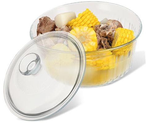 MAGICLULU Juego de Ollas de Vidrio para Cocinar Tapa Redonda Cazuela de 1 6 L Aptas para Horno Alta Transparencia Fácil de Lavar