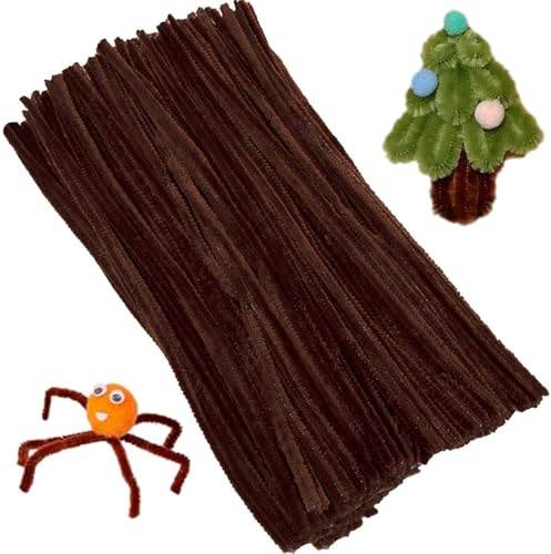 100 Stück Pfeifenreiniger Chenilledraht 30CM Biegeplüsch Kunst - Braun | Pfeifenputzer Bunt Bastelset Bendable DIY Twist Stick Biegeplüsch Bunt zum Basteln für Zum Basteln und Dekorieren