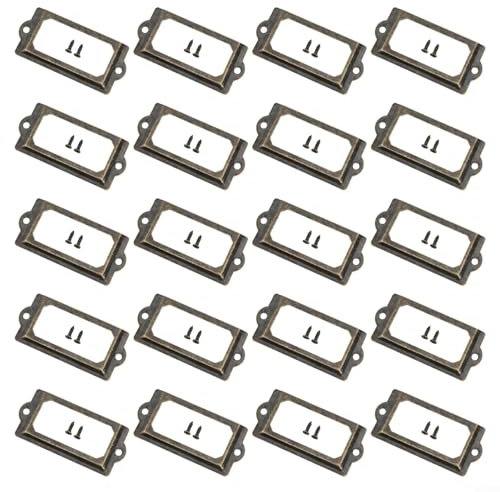 Vintage Messing Schubladen-Etiketten-Zug, 20 Stück, für Datei-Namenskarten (Rotbronze)