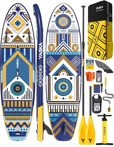 YASKA Tabla Paddle Surf Hinchable,Stand Up Paddle Board Surf con Accesorios Soporte para Taza,Remo,Bomba,Correa,Aleta para 2 Personas Familia Adultos