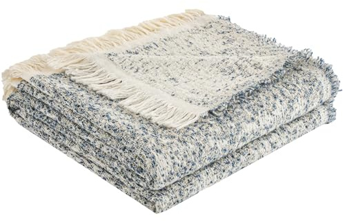 ACUSHLA Baumwolle Decke, Kuscheldecke, Mikrofaser, weich, gemütlich, flauschig und Atmungsaktive Tagesdecke, Decke für Sofa, Bett, Picknick, Reisen, leichte Bettdecke (Blau und Weiß)