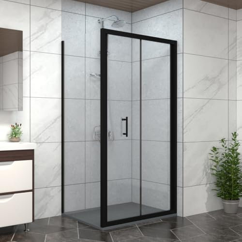 NRG Bathroom Bi- Fold Door Black Framed + Side Panel, 1100 x 700mm Shower Enclosures with Anthracite SMC Rectangle Shower Tray
