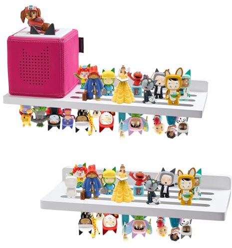 Gieanoo für Tonie Regal Mädchen,Toniebox Regal für 70-75 Weiß Zeichen Kiefer Holz Tonieregal Kompatibel Ladestation für für Kinderzimmer,Babyzimmer 2er-Satz