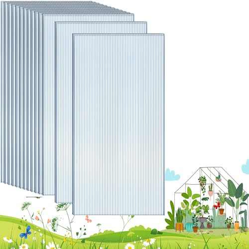TEOV Polycarbonat Gewächshaus Platten 14Pcs 121x60.5 cm, 4mm Gewächshausplatten, Doppelwandige Transparente PC Dachplatten