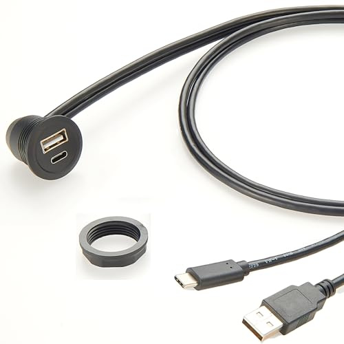 90 Degree Angle USB C Flush Panel Mount Cable USB Type C 2.0 Female to Male Right Angle Extension Cable USB Panel Mount Adapter