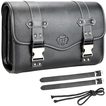 Luckxing Motorrad Satteltasche, Motorrad Rolle Tasche, Satteltaschen Für, Werkzeugtasche PU-Leder Gabeltasche 3D Lenker Wasserdicht Gabelhalter Zubehör Paket Für Dirt Bike