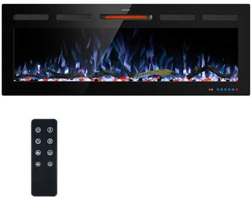 Kentsky 127cm WiFi Elektrische Kamineinsätze, Einbau- und Wandkamin Heizung W/einstellbare Flammenfarbe, Helligkeit, Thermostat, 9H Timer, App und Fernbedienung, 750/1500W