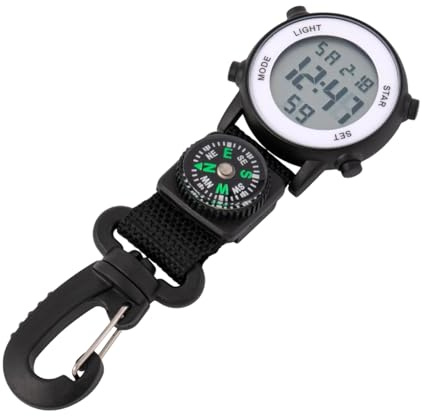 Montre à clip numérique étanche de 1,65 pouces avec mousqueton pour activités de plein air, randonnée et camping, accessoire avec boussole pour homme et femme