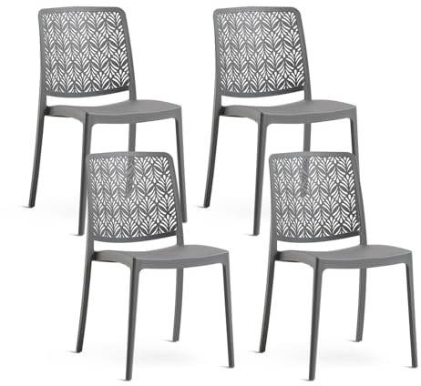 SIEDITI FUORI E DENTRO Sedie impilabili in polipropilene con fibra di vetro per esterno/giardino o interno, idrorepellenti e resistenti, design moderno e minimal - Yara (4, Grigio Scuro)