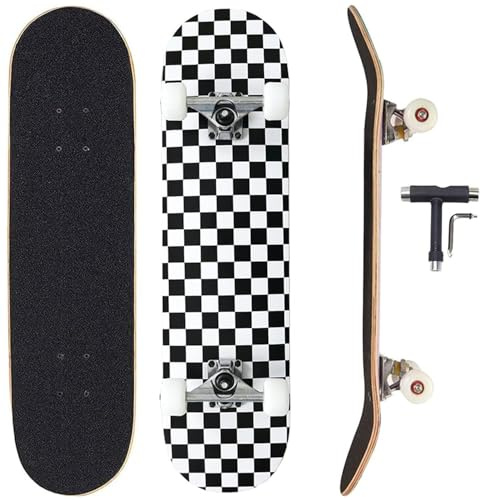 Sumeber Standard Skateboards for Beginners Kids Boys Girls Youths Adults Starter-Complete Skate Boards 31''x 8'' Maple Wood Skateboard (Checkerboard)
