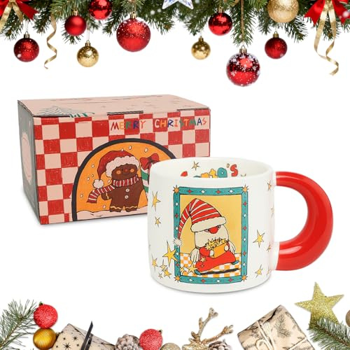 BEIUEN Weihnachtstasse 500ml mit Geschenkbox Keramik Tasse mit Weihnachtsmann Motiv – Mikrowellengeeignet & Spülmaschinenfest –Weihnachtsgeschenk für Frauen, Männer & Kinder
