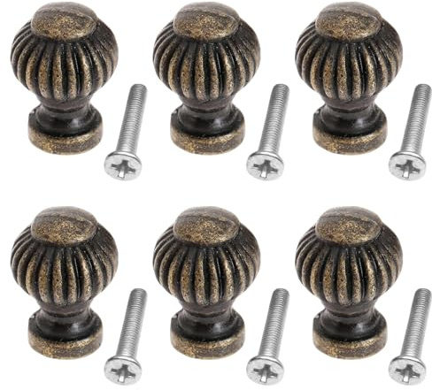 VBSYUYQ 6 Pack Vintage Cabinet Knobs, Antique Brass Pumpkin Drawer Pulls | 6 pack zinc alloy vintage knobs, pumpkin carved antique brass finish, includes matching screws