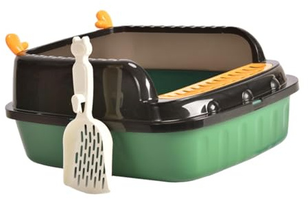 Kattlåda, Öppen topplåda for husdjurssand Kattsandsbassäng Stänksäker med skopa Höj kattsandsfack for alla typer av kattsandkatt(Green,M)