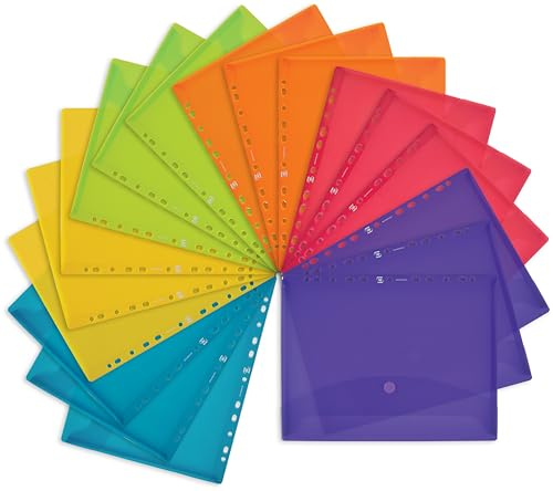 Oxford Dokumenten-Mappen A4, Taschen mit Klett-Verschluss, zum Abheften, sortiert, 6er Pack, 400099574, mehrfarbig (3 Packungen á 6 Farben, Merhfarbig)