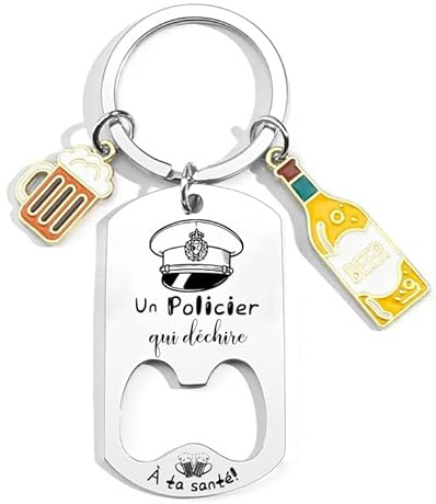QTZXZX Porte-Clés Décapsuleur Policier - Cadeau Policier Original Décapsuleur Inox Personnalisé pour Policier Homme Accessoire Unique Ouvre Bouteille Policier Idée Cadeau Policier